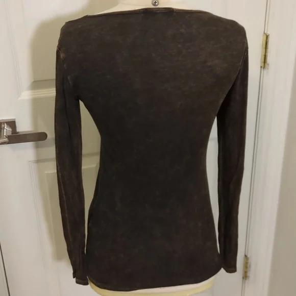 T Party Small Burnout Velvet Embroidered Long Sleeve Boho Peacock Shirt - Picture 5 of 8